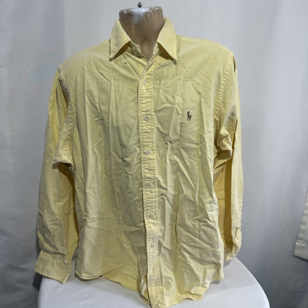 Ralph Lauren Shirt Mens Sz 16.5 /34-35 Classic Fit Yellow Oxford Button Down 👀